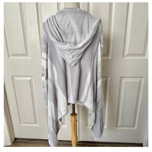 Line striped long hooded open cardigan - Picture 6 of 7